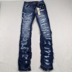 Jordan Craig Stacked Ripple Effect Distressed Jeans Aged Wash Boys‎ 12 NWT